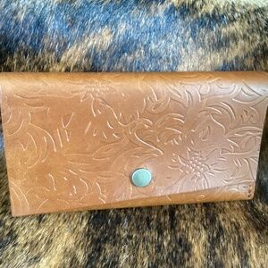 Portland Leather Goods Rancher Floral Tooled Leather Wallet/Checkbook Cover